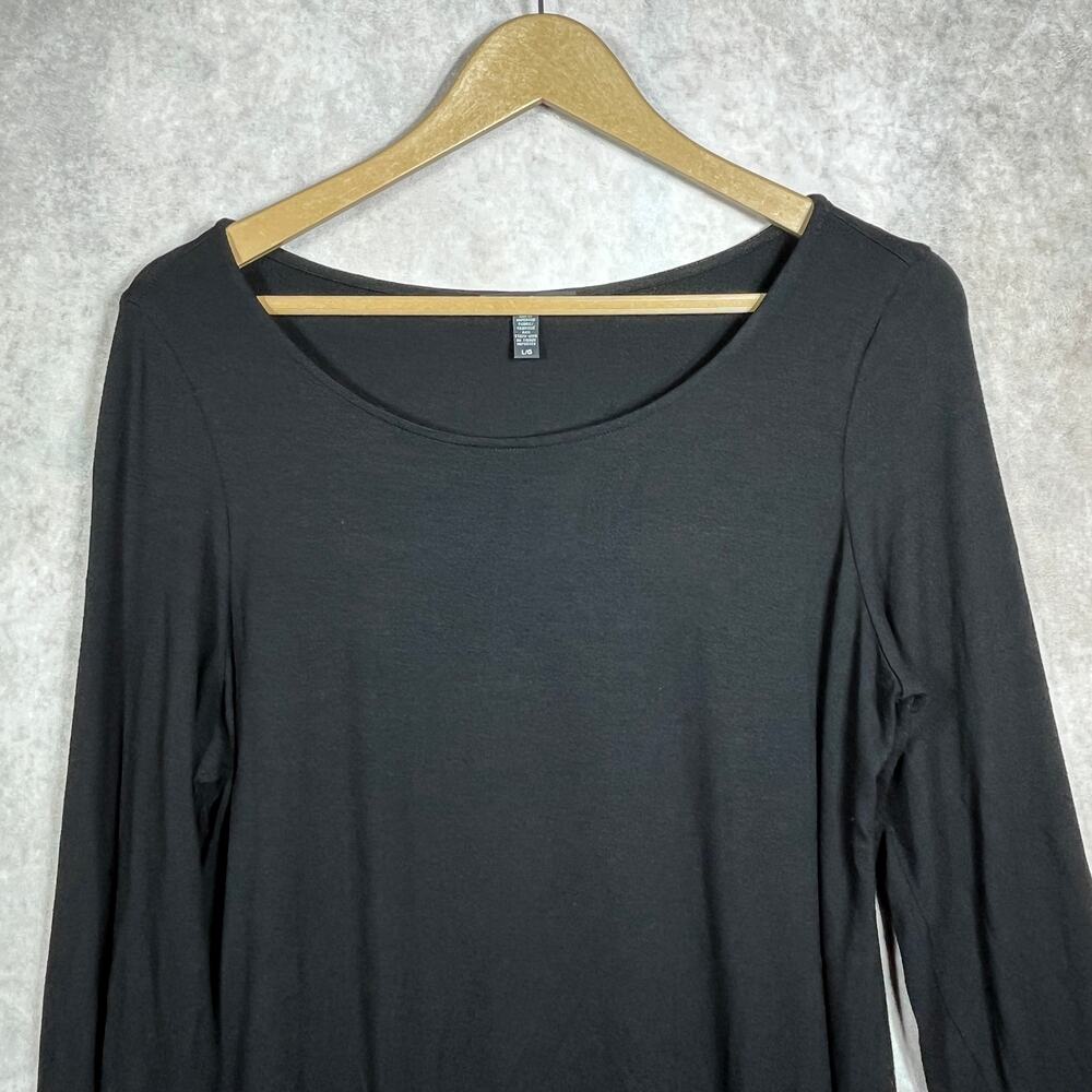 Eileen‎ Fisher Tunic Top Womens Size Large Black Long Sleeves Asymmetric Hem - Picture 2 of 9